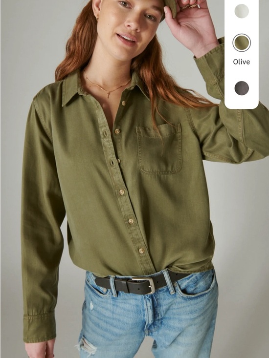 Lucky Brand Olive Button-Down Shirt - Picture 7 of 10